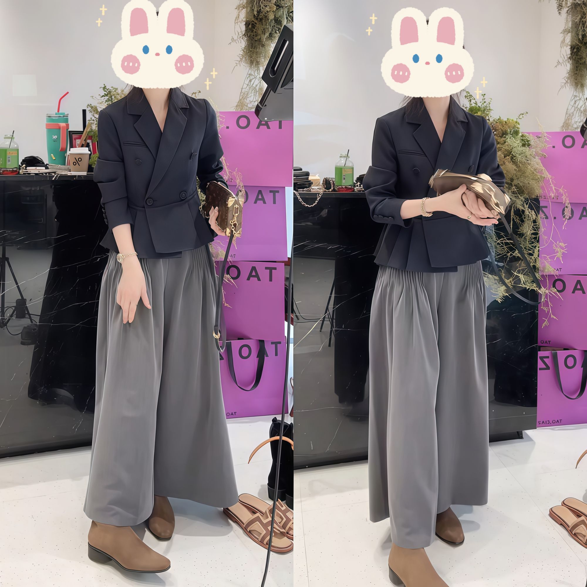 设计师新款正肩收腰西装领上衣+ 休闲裤褶皱简约长裤BB50279