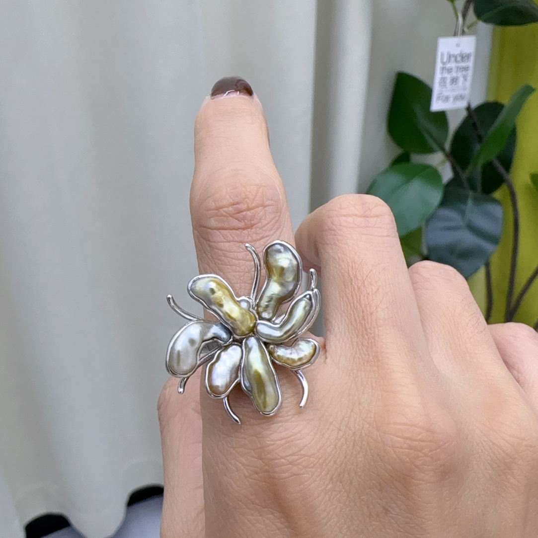 彼岸花金珠海水珍珠keshi戒指