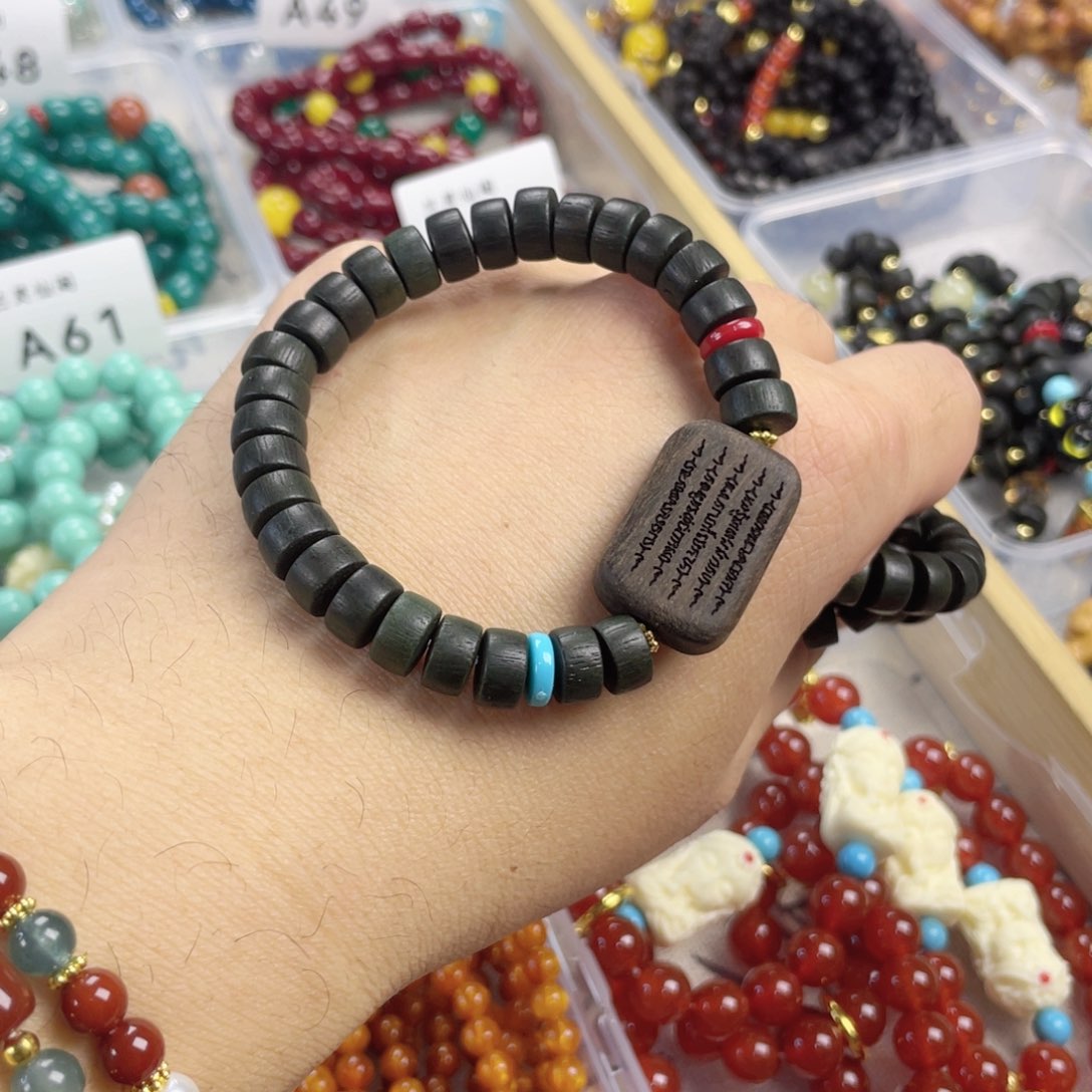 檀香紫檀（小叶紫檀）手串银S925镀金镶嵌