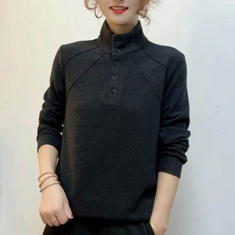 立领保暖秋冬季女士长袖卫衣加绒打底衫百搭网红洋气时尚妈妈小衫