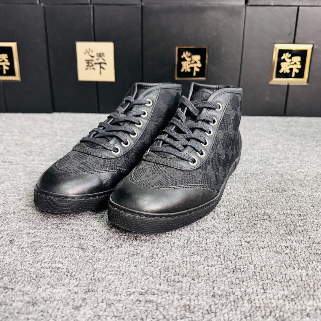 95新 GUCCI/古驰 帆布拼皮满印板鞋34码ysc4276