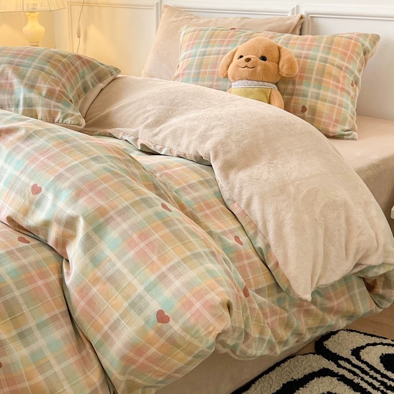轻奢高端纯棉心恋彩格-四件套