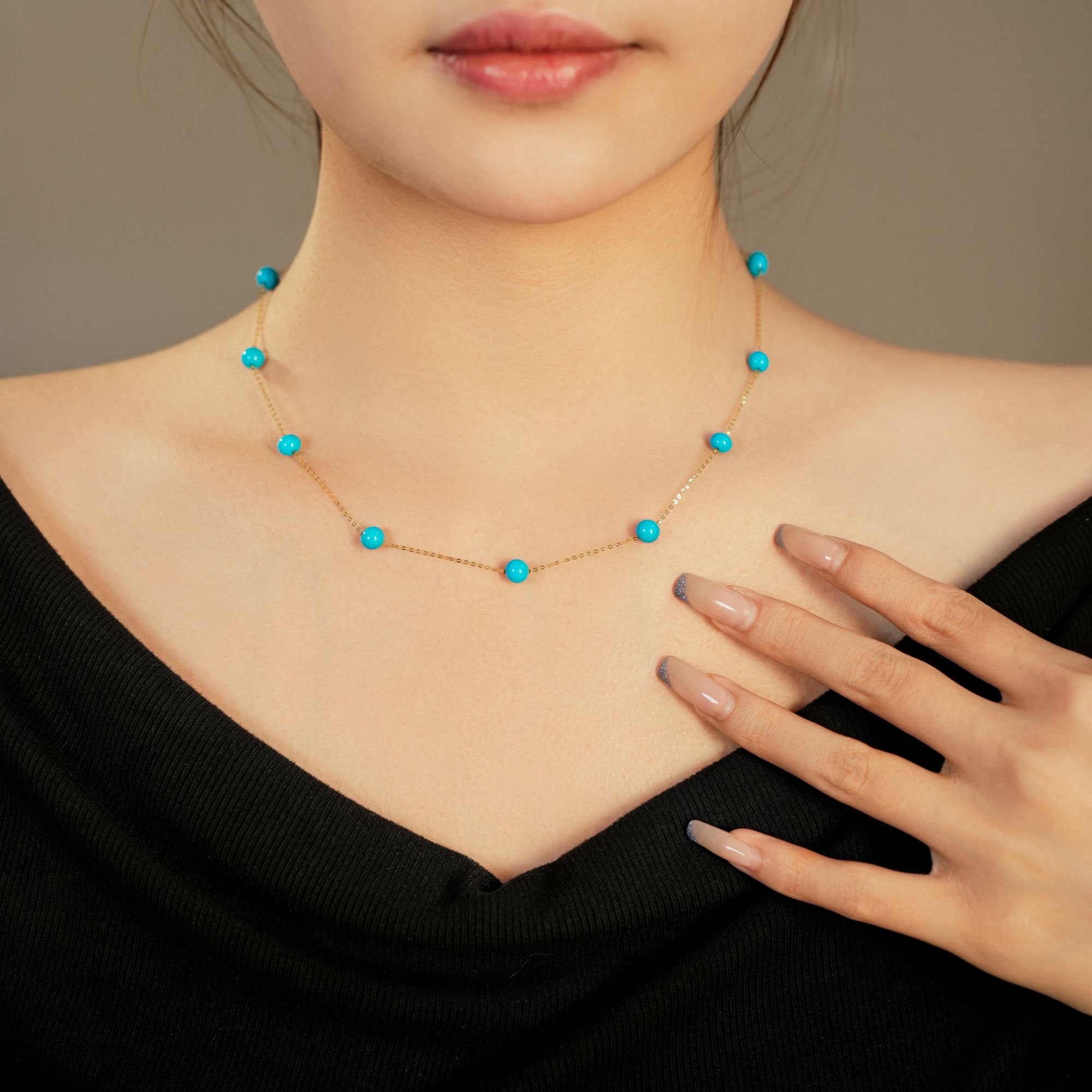 【美宁专属】18K美松绿松石满天星项链（6.0-6.5mm）---ML00150BZ