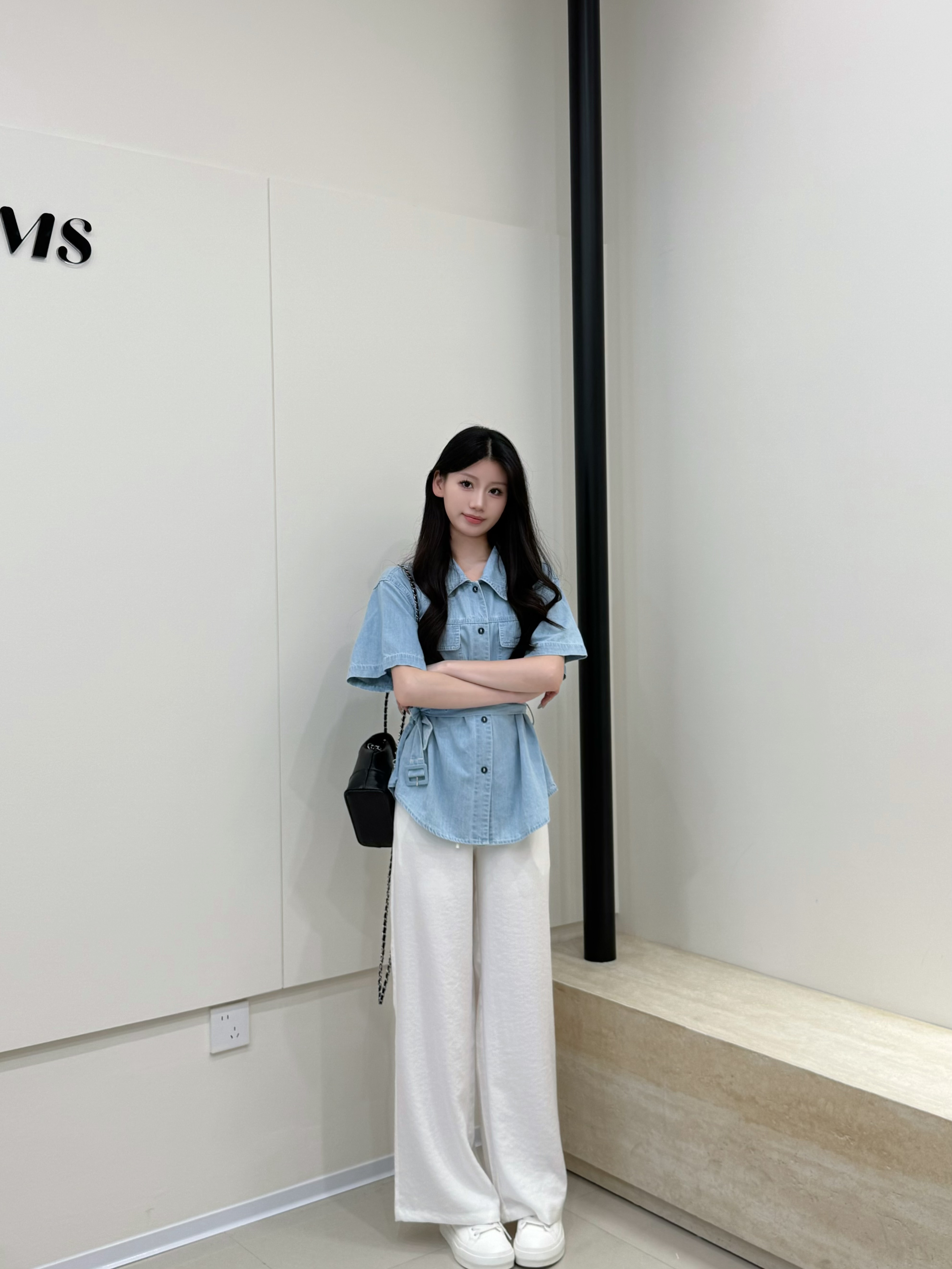 韩系洋气宽松polo领水洗牛仔衬衫收腰外套2025夏新款