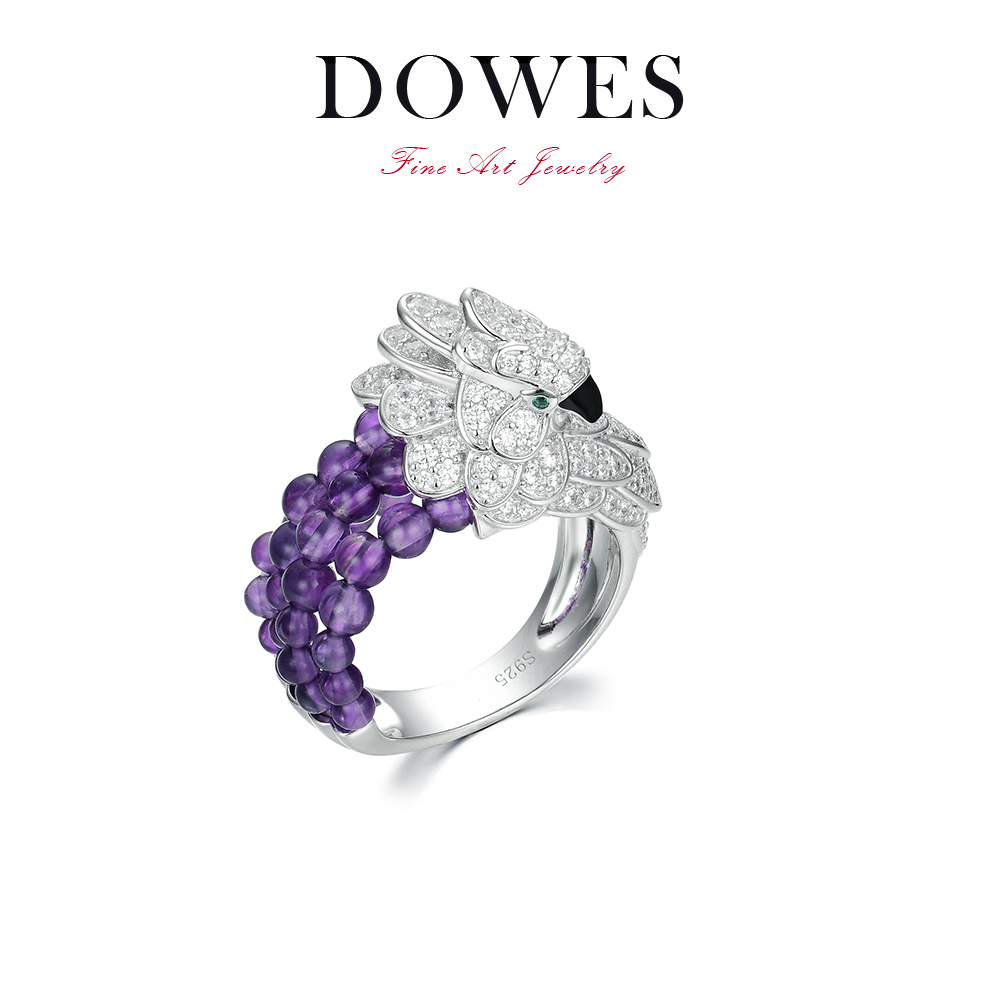 DOWES 925银合成锆石戒指 紫色设计款鹦鹉戒指