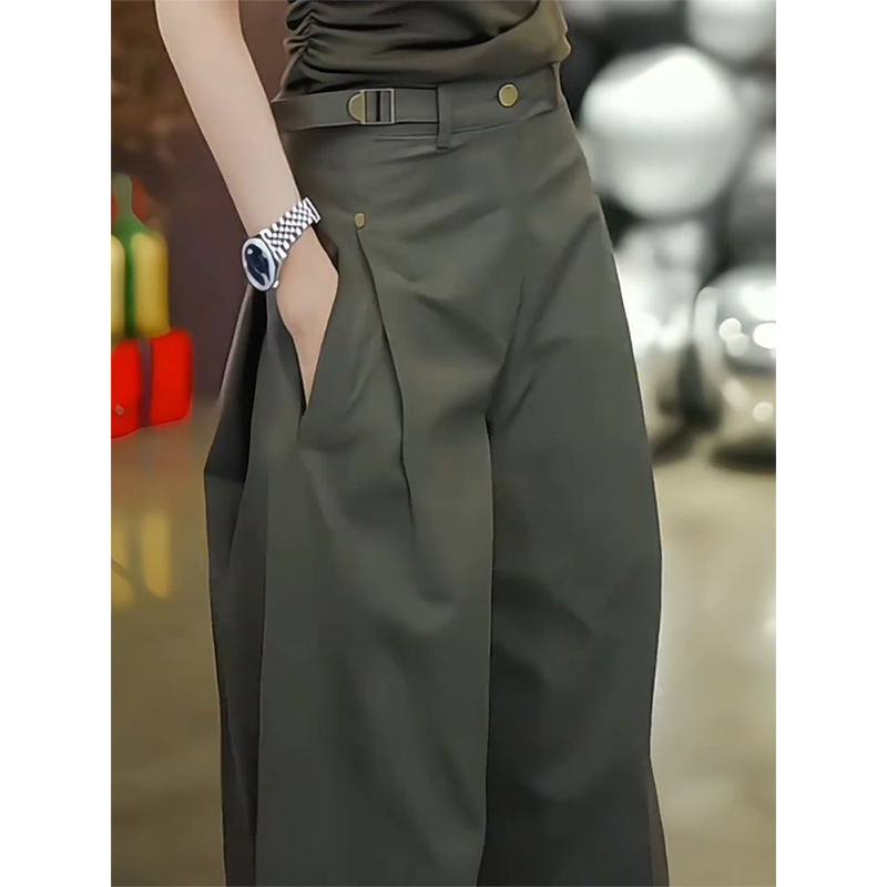 复古工装休闲裤女2025秋季新款大码梨形身材高腰宽松弯刀阔腿裤子