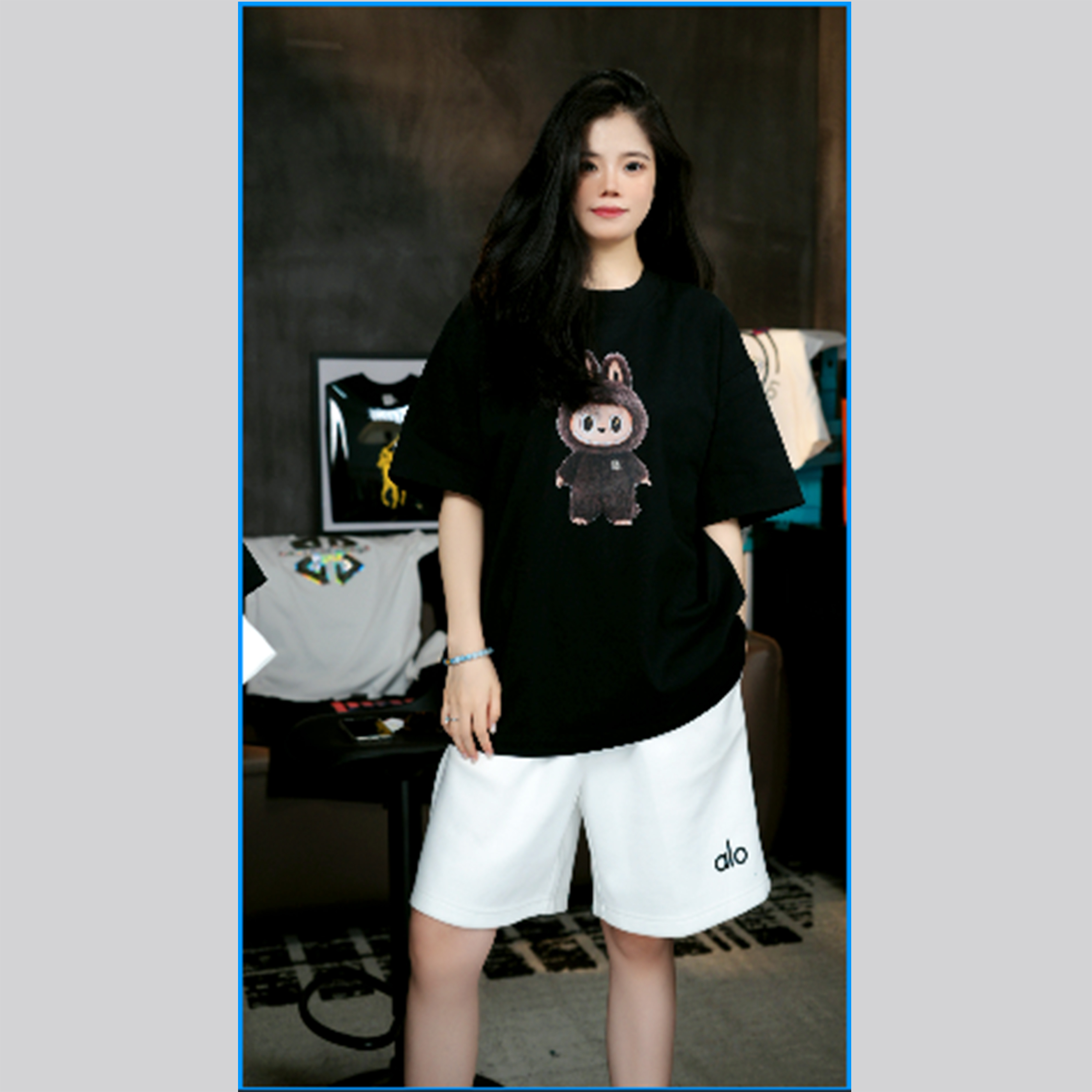 【lulu】-棕色bubu玩偶休闲宽松潮流印花时尚百搭圆领短袖-D826