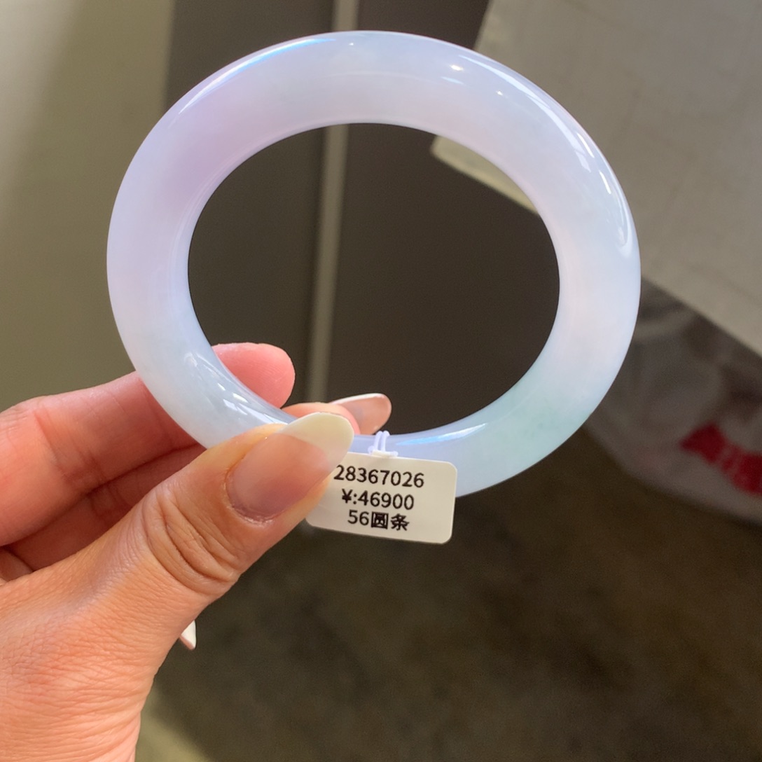 翡翠手镯未镶嵌糯冰淡粉紫晴绿57圆条