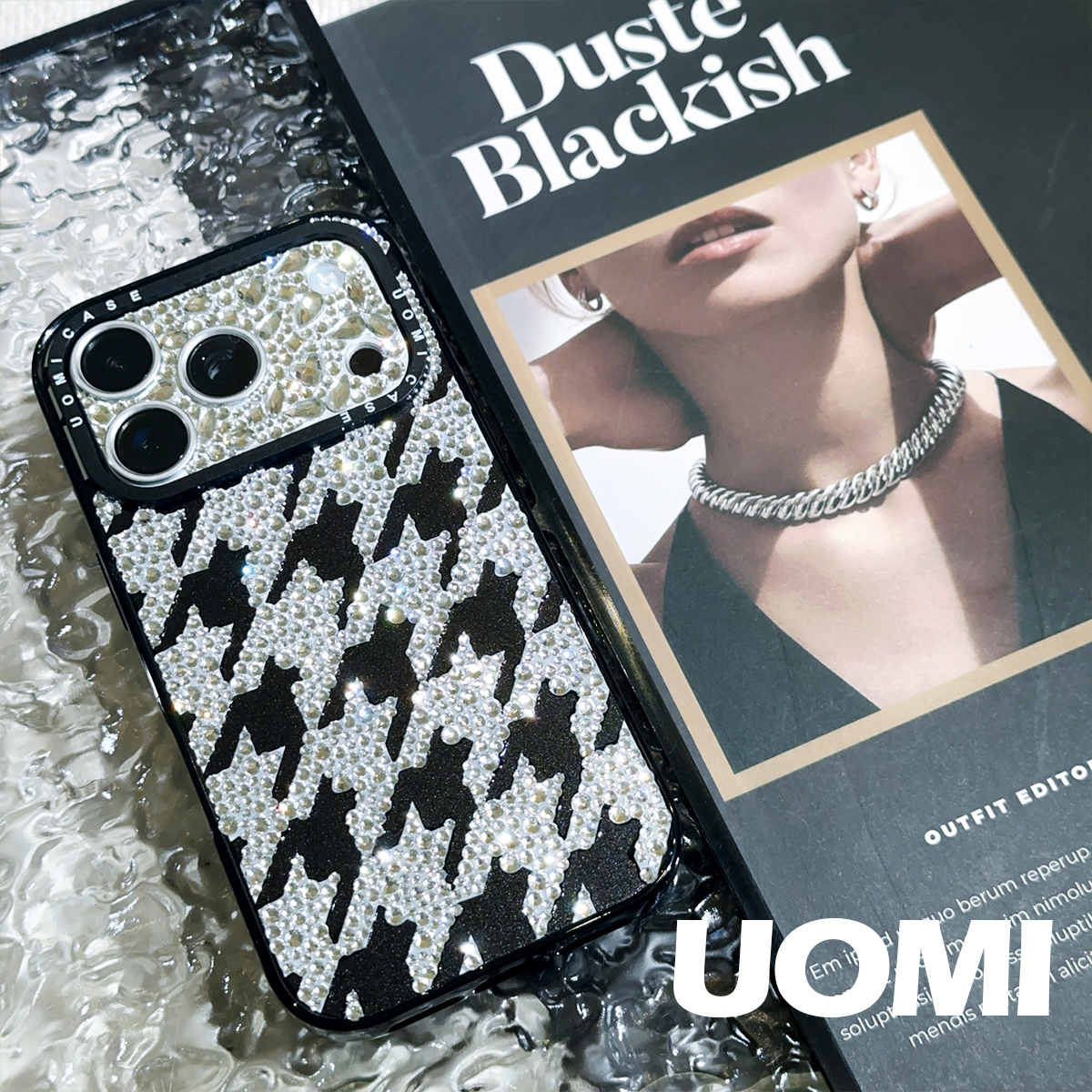 【手工点钻】Uomi满钻千鸟格手机壳适用iPhone17promax/16pro