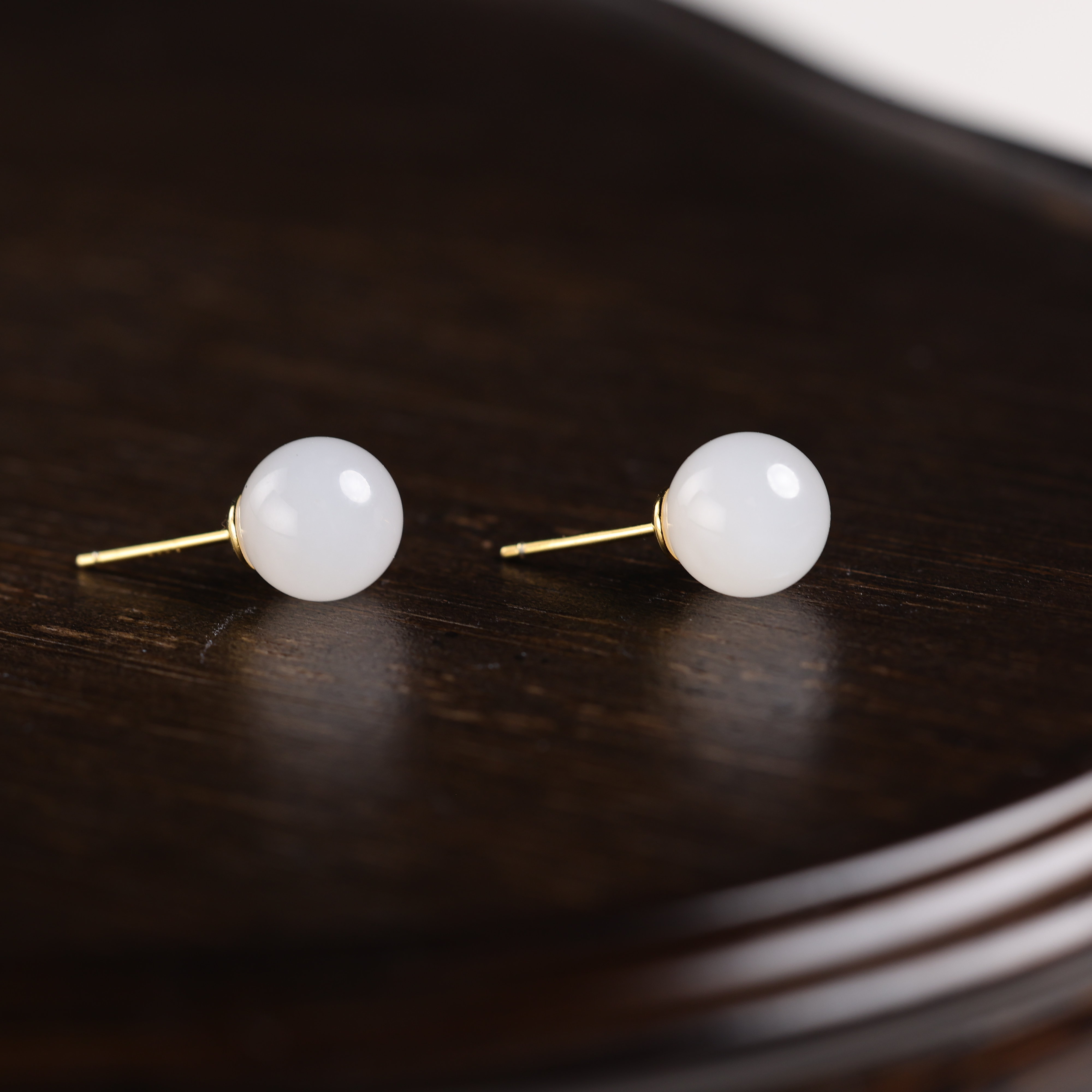 “依雪”原创设计精品和田玉青海白玉9mm+耳饰