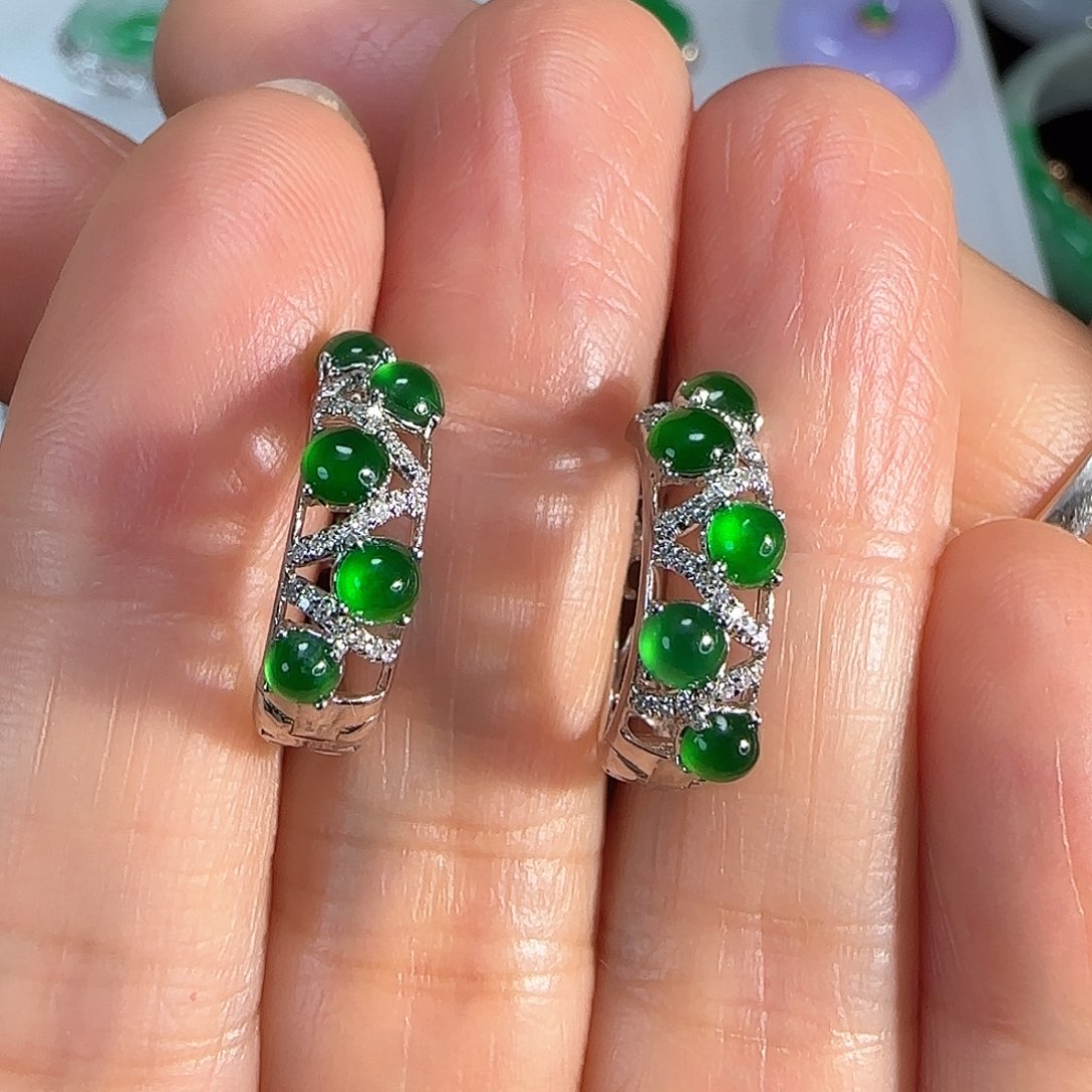 翡翠耳饰18K金镶嵌耳扣