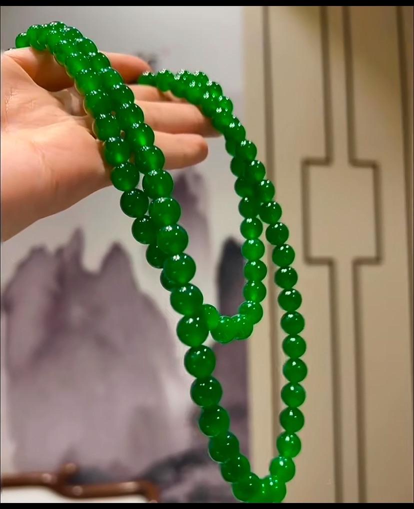 天然缅甸翡翠帝王绿珠链高端大气项链气质经典请勿私拍