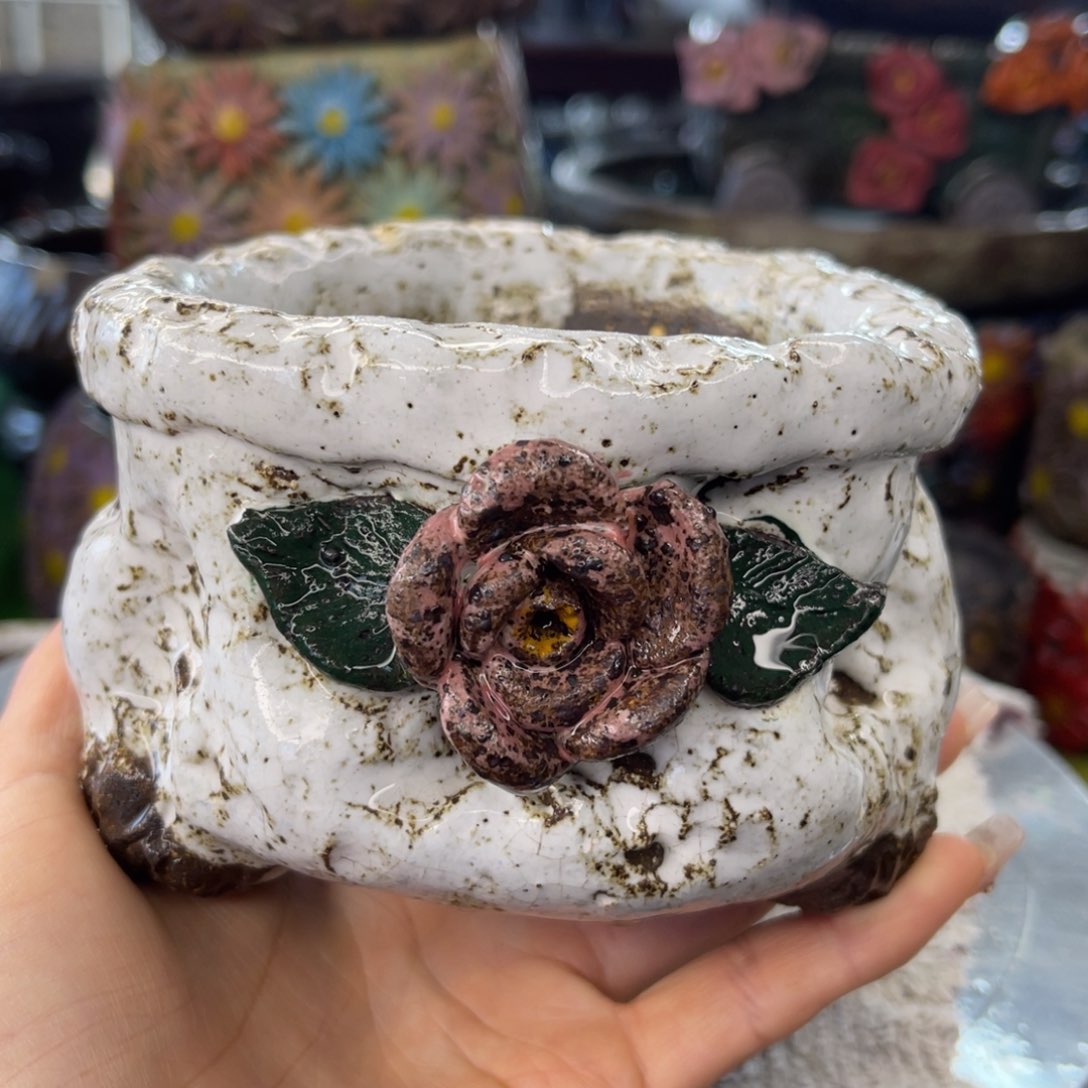 红陶粗砂陶手工花盆