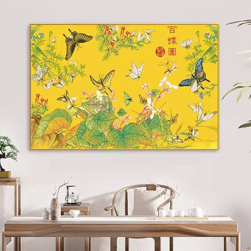 1.1中格纯手工绣好的十字绣成品2130百蝶客厅装饰挂画