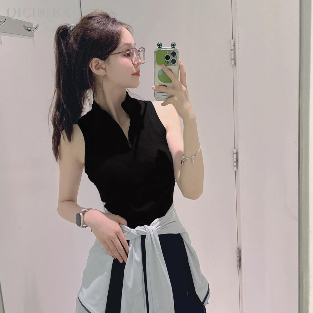 网球少女 前拉链一体杯垫运动背心 5074