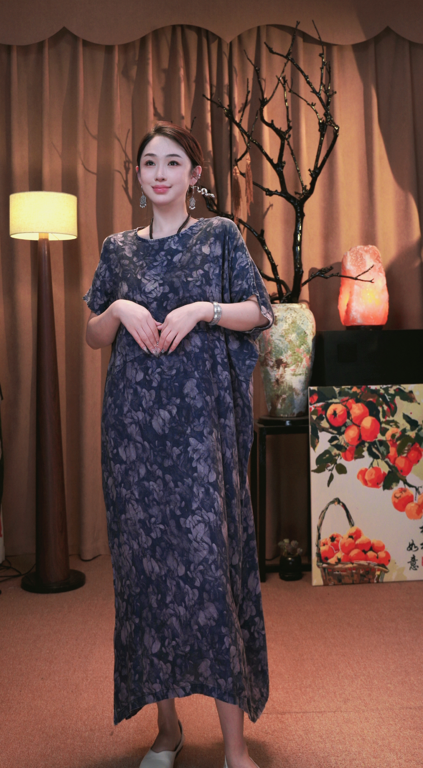 麻淑儿苎麻印花飞边长裙设计感小众