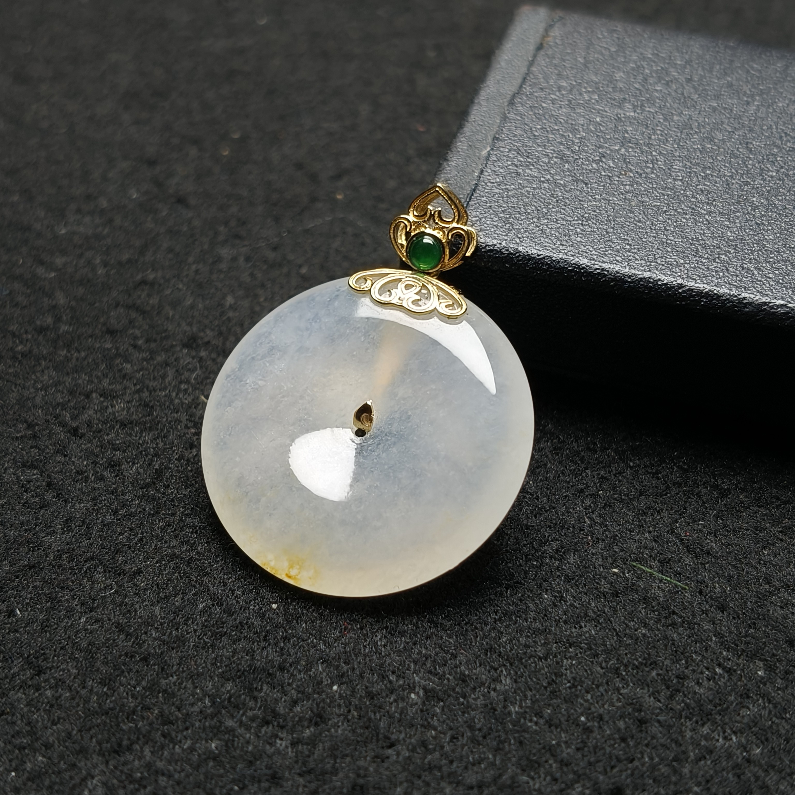 18k金镶天然A货翡翠冰润平安扣吊坠时尚百搭