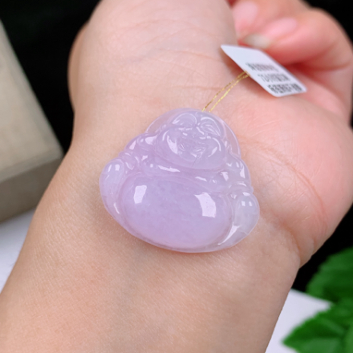 天然翡翠A货精雕冰润淡紫玉佛公吊坠挂件