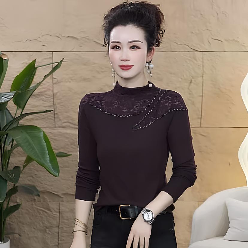 【歌莱图】2025秋冬加绒半高领镂空钉珠设计感时尚显瘦小衫#9028