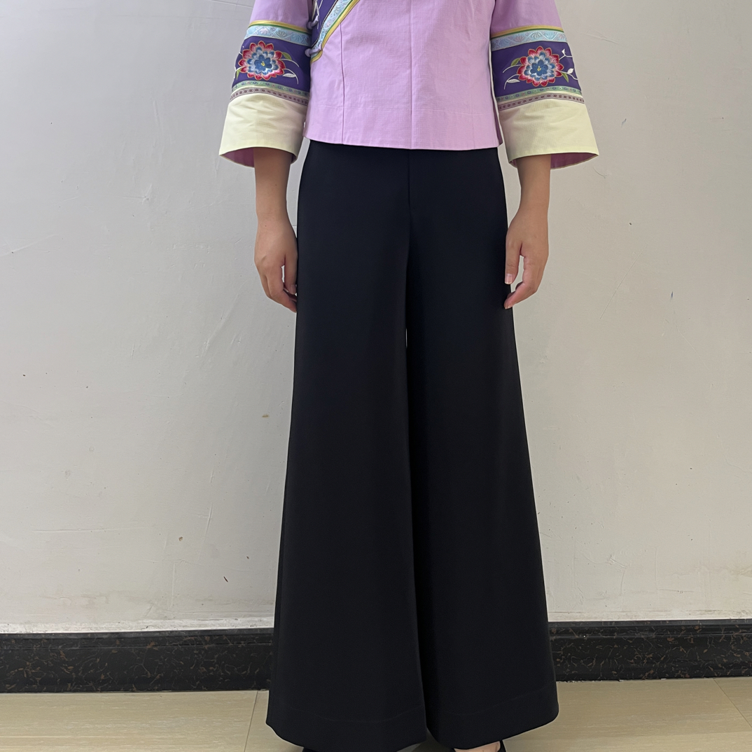 搭配布依族衣服简约纯色高腰显瘦垂感牛仔阔腿裤子百搭休闲直筒