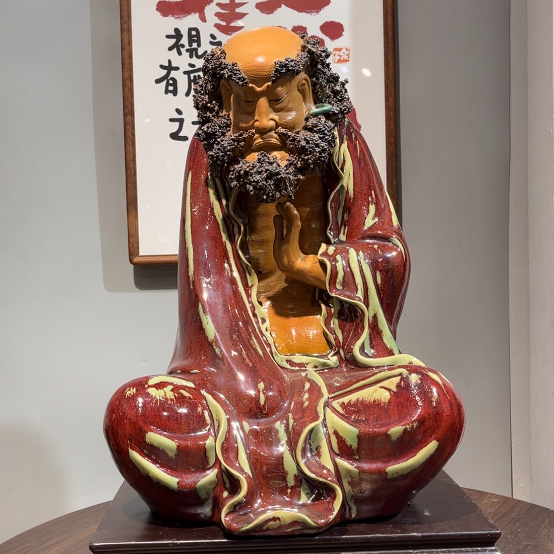 @***迷陶瓷柴烧达摩配底座石湾陶瓷