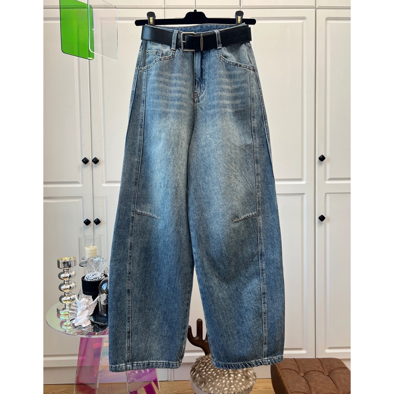 高端欧货2025新款宽松时尚百搭渐变水洗拼接弯刀卫裤牛仔裤女春季