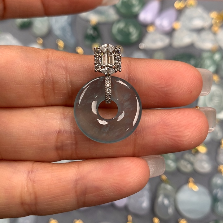 翡翠颈饰银S925镶嵌甜甜圈