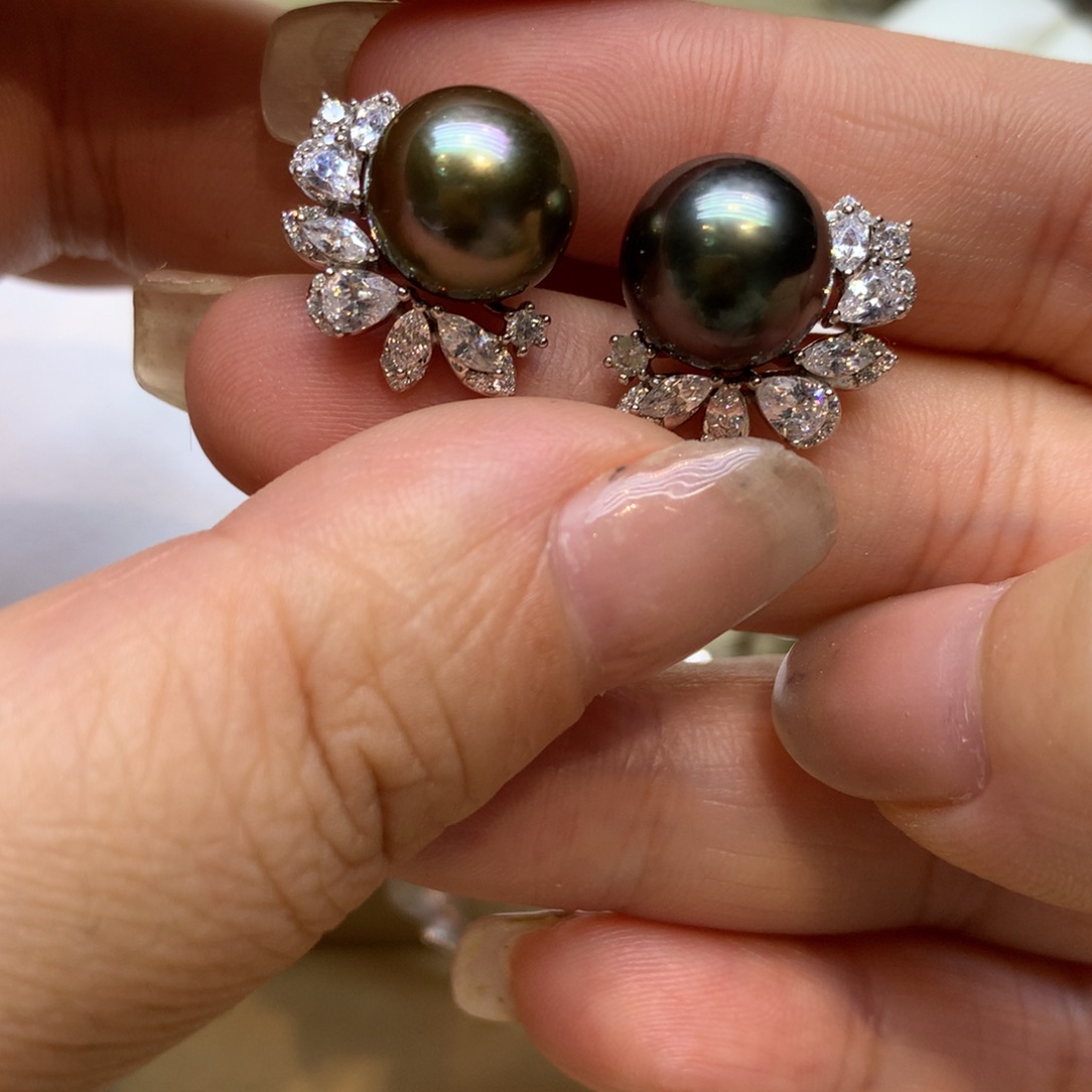 银S925镶嵌耳饰海水珍珠