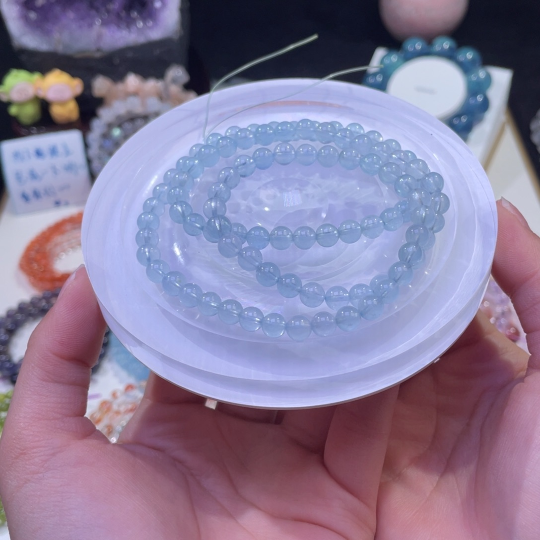 未镶嵌手链水晶冰川蓝海蓝宝6mm