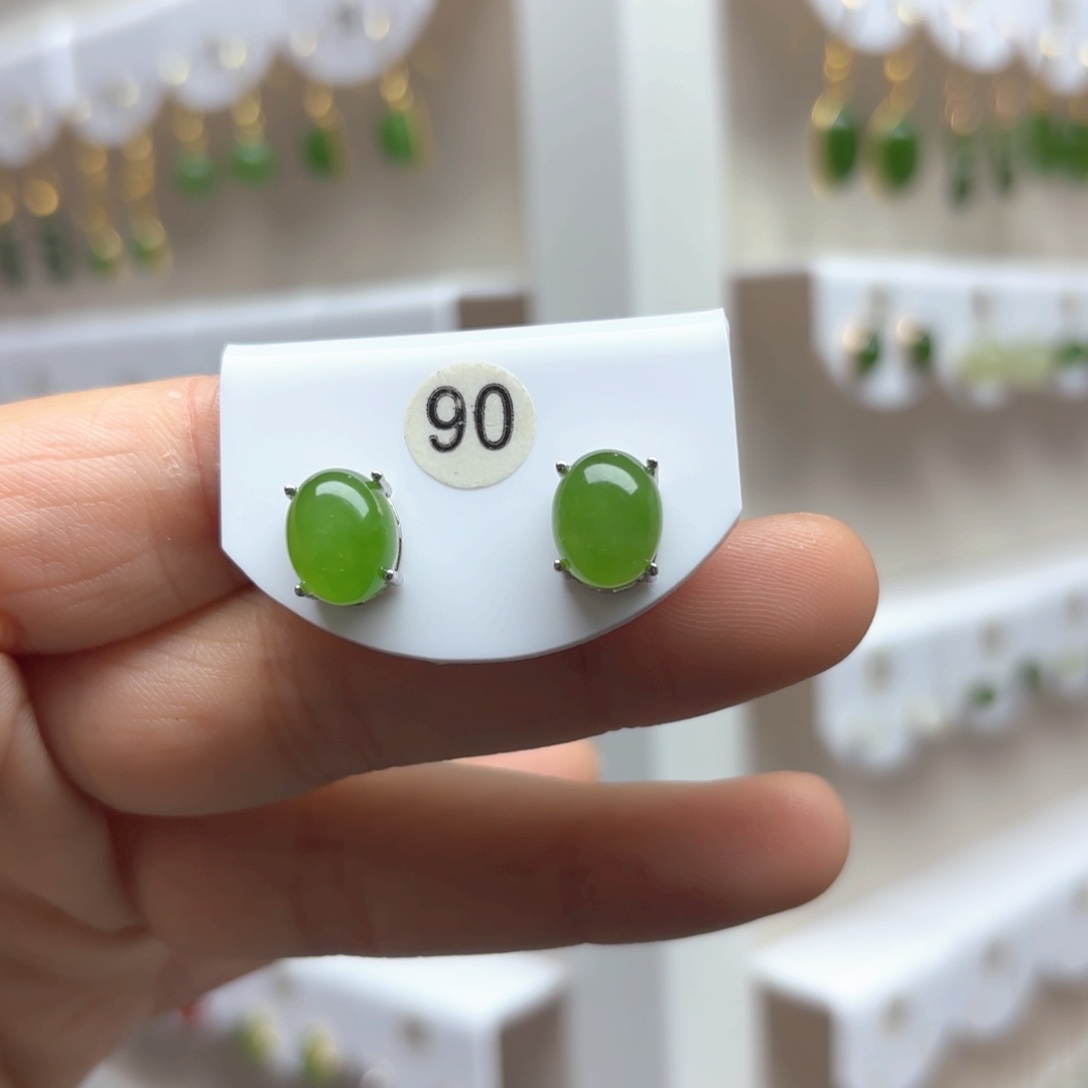 和田玉耳饰银S925镶嵌