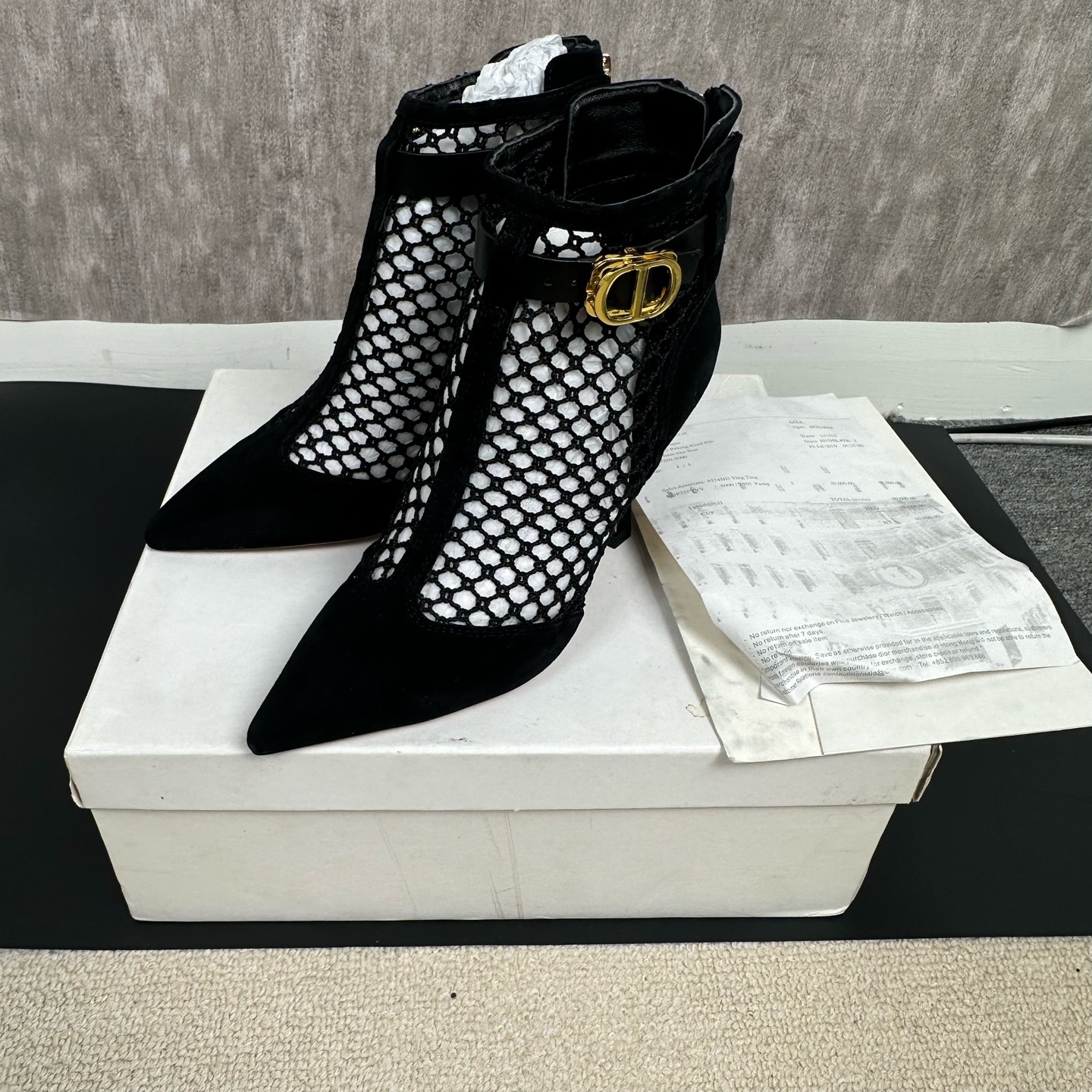 95新 DIOR/迪奥 春款网纱凉靴子复古长筒镂空高跟鞋尺码35