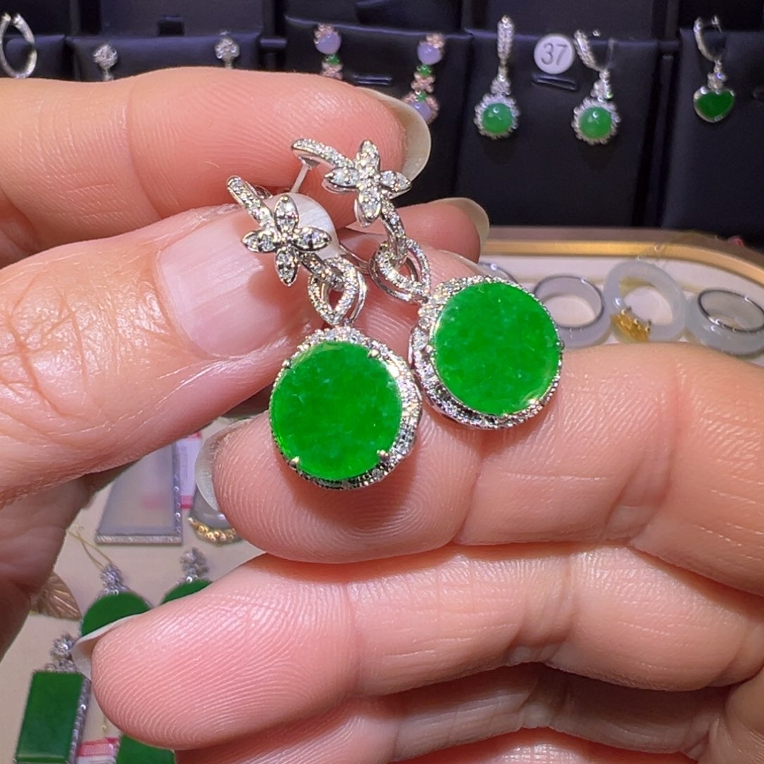 翡翠戒指18K金镶嵌耳环