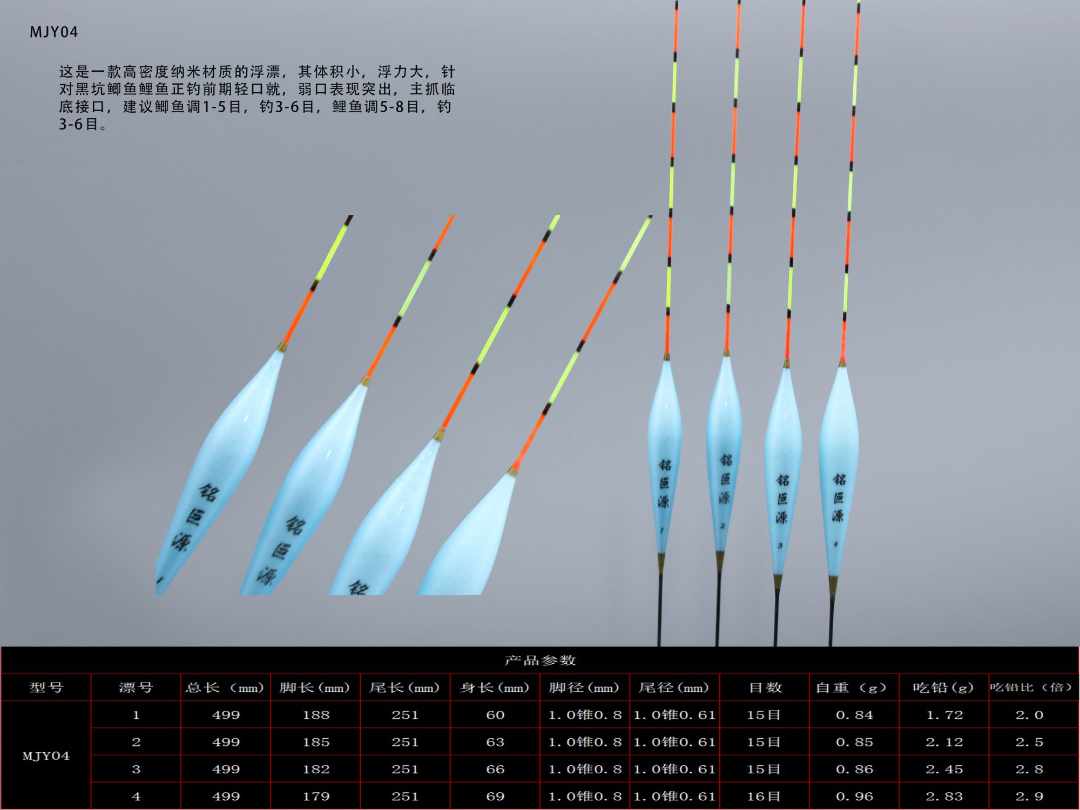 铭巨源MJY04高密度纳米浮漂高灵敏醒目适合鲫鱼鲤鱼体积小自重轻