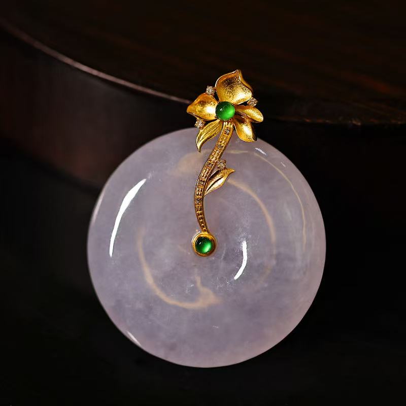 新款18K金天然A货翡翠紫翡平安扣吊坠精致百搭时尚 JJCYX51206005