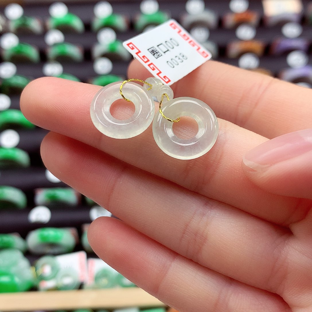 翡翠戒指未镶嵌甜甜圈一对