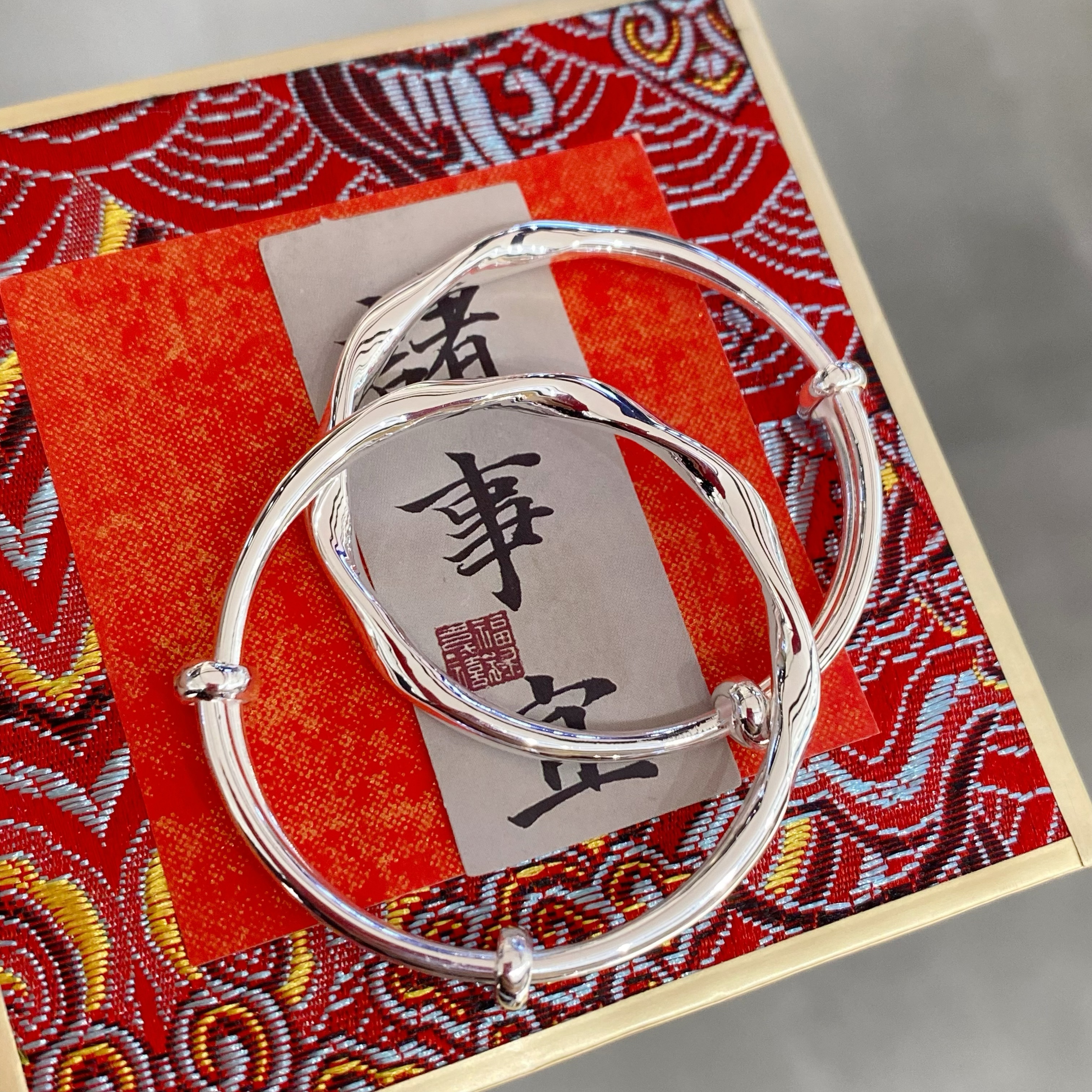 足银手镯 正品足银999.9莫比乌斯素圈小童手镯可调节情侣镯子宝宝