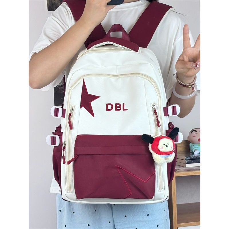 日系大容量书包女初高中大学生百搭高颜值双肩包轻便校园撞色背包