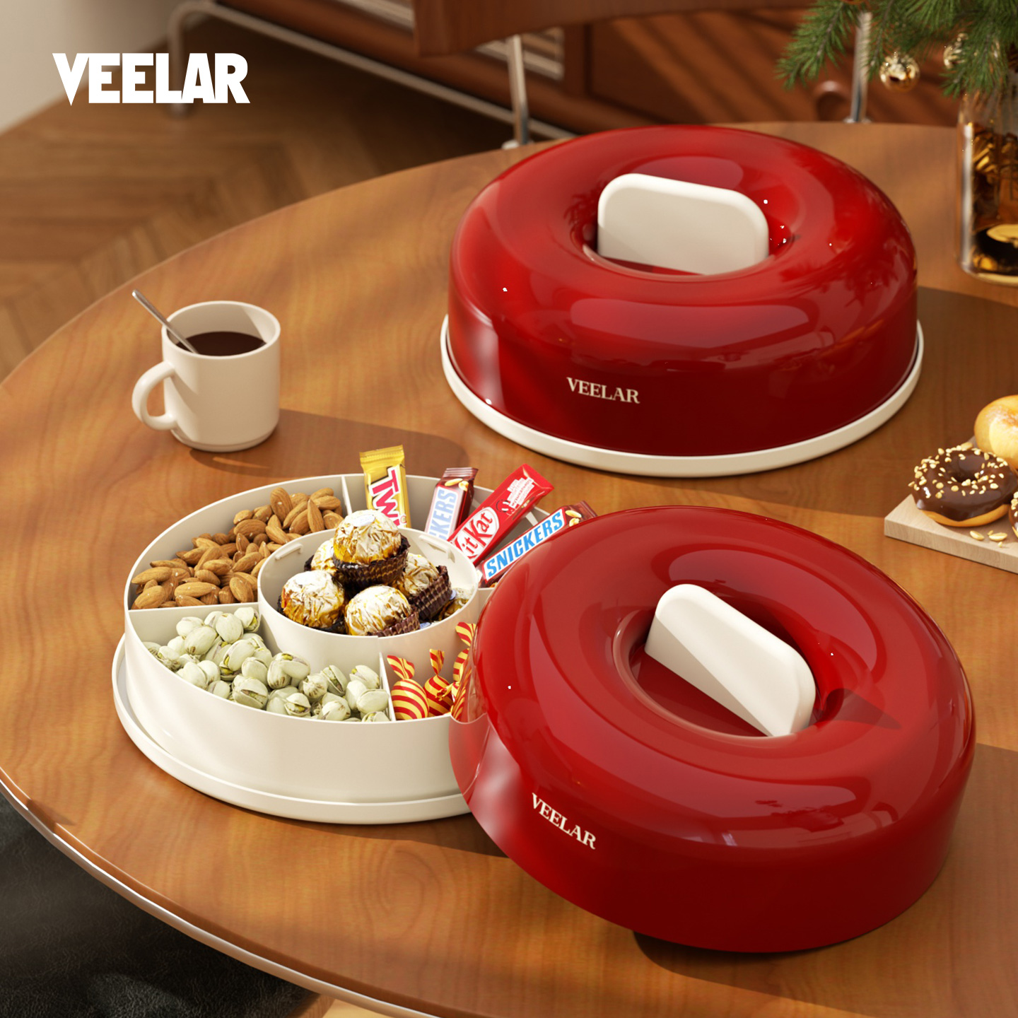 VEELAR甜甜圈水果盘客厅家用茶几高颜值带盖分隔零食糖果盘复古
