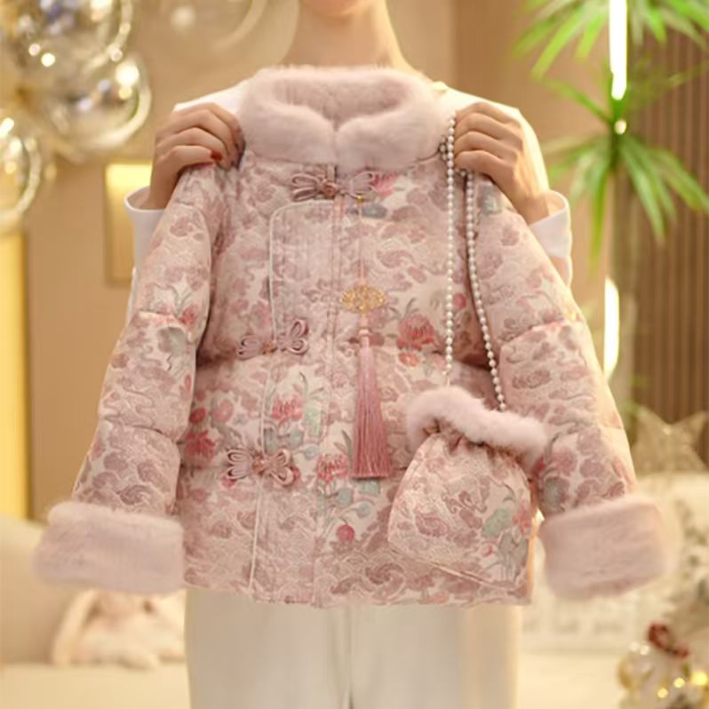 【米小洛】2025冬季新款新中式儿童拜年服国风刺绣提花盘扣加厚棉服