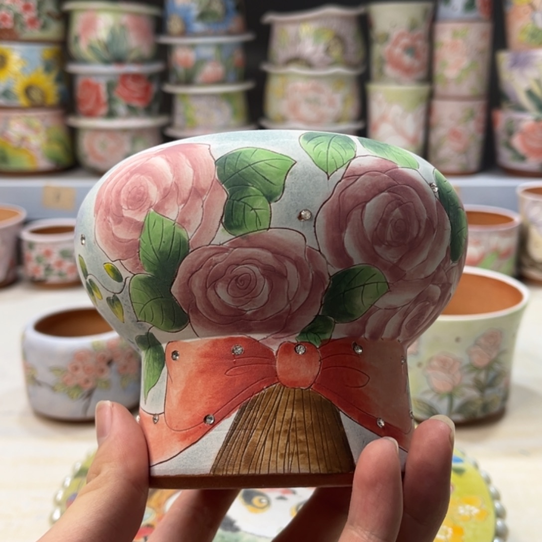 红陶泥手绘多肉花盆