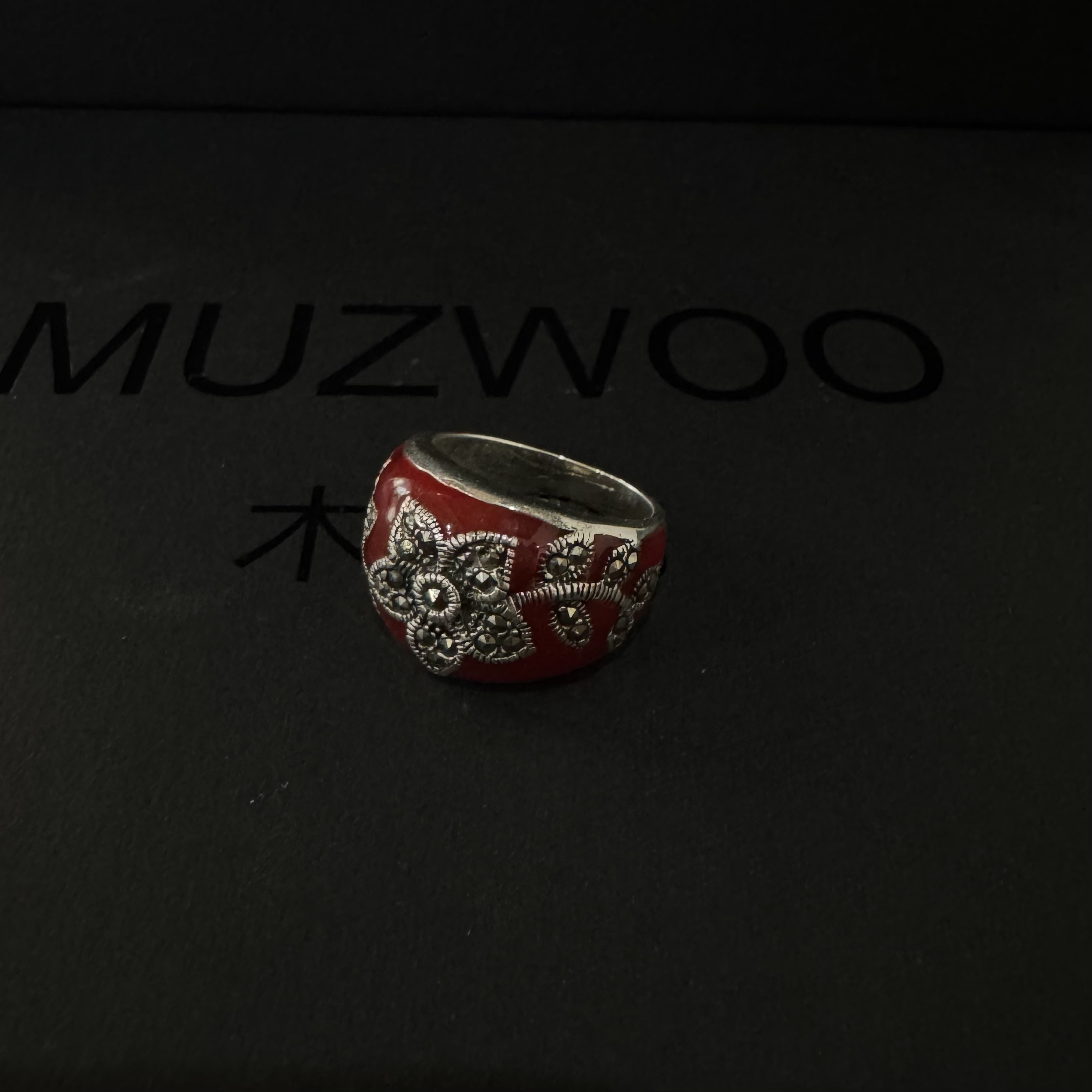 925银珐琅戒指 木子物·海外系列s925银手绘珐琅乌金钻戒指