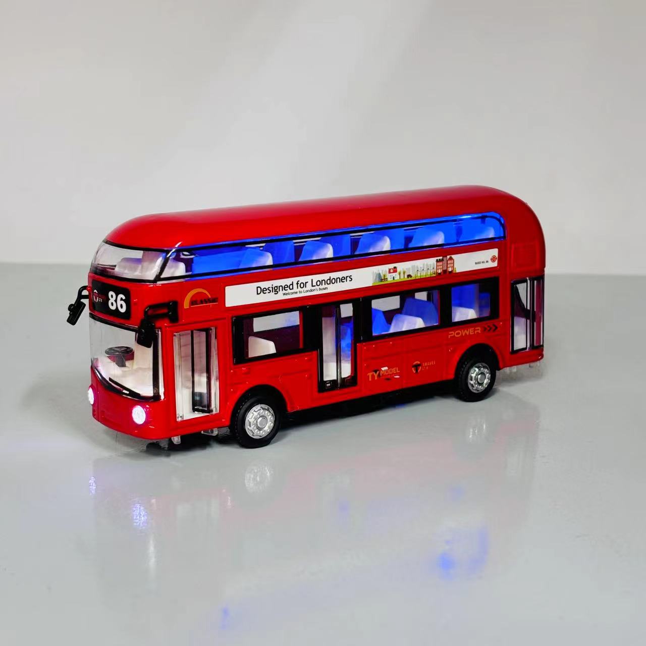 合金声光英伦双层巴士双开门带回力车BS