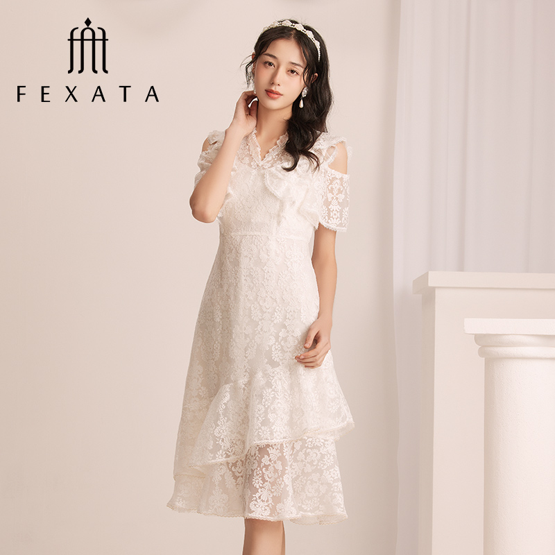【黄蓉推荐】FEXATA斐格思连衣裙露肩优雅礼服蕾丝裙