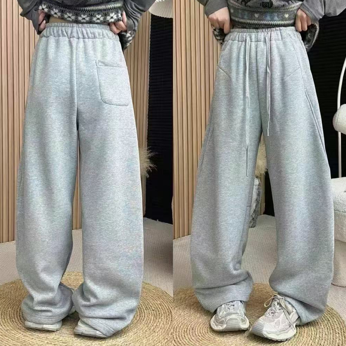 新款羊羔毛高腰显瘦垂感宽松弯刀阔腿休闲卫裤女裤