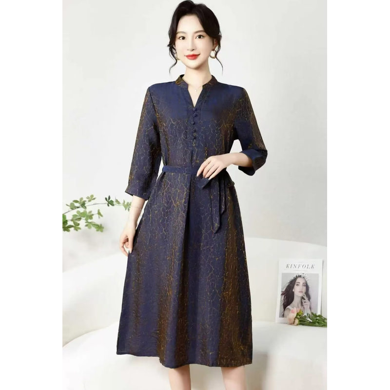 紫金蓝 时尚轻奢亲肤透气中长款连衣裙气质显瘦