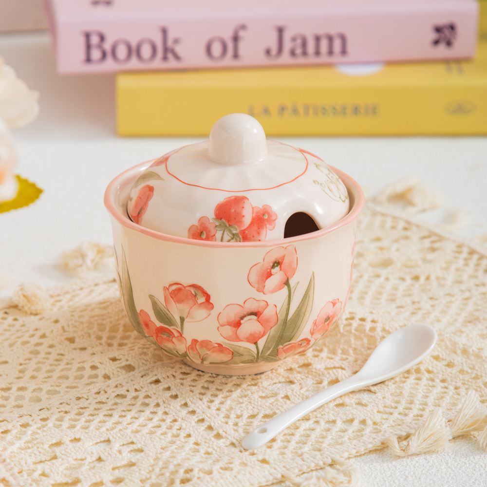 可爱小清新家用陶瓷餐具美二烧釉下彩彩虹系列调味罐小号猪油罐