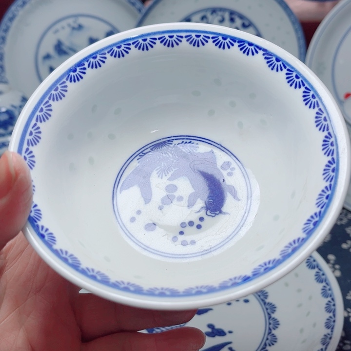 青花玲珑5寸饭碗鱼碗