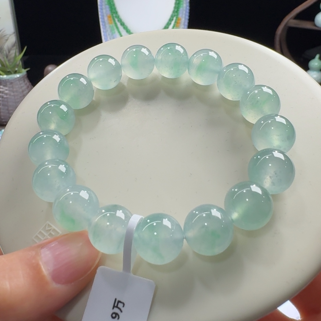 翡翠未镶嵌手链高冰果冻飘金丝阳绿单圈12.5mm