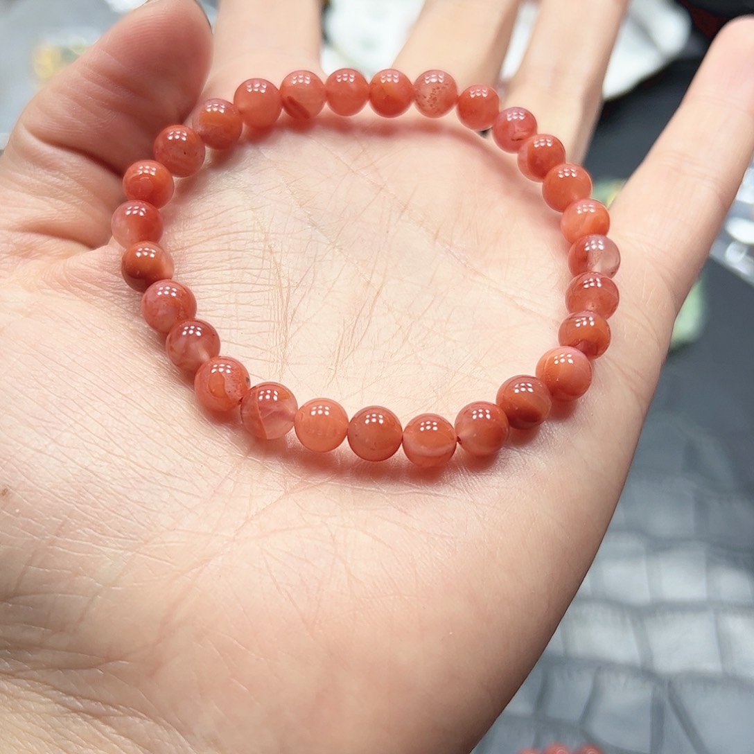 烟晶手链22K金镶嵌南红手串T892
