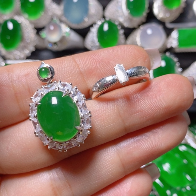 【闪购商品】翡翠挂件银S925镶嵌蛋面两用款